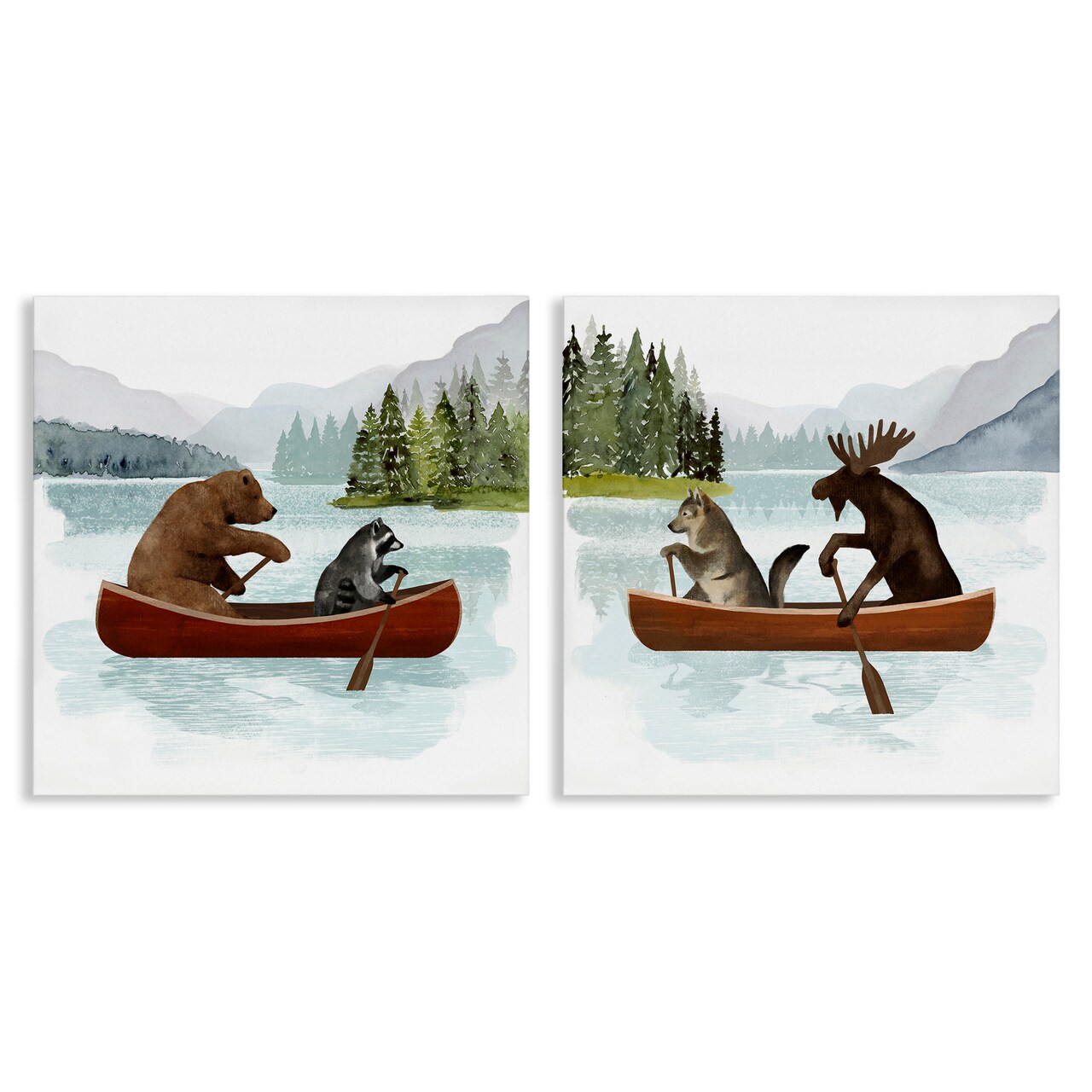 Stupell Industries Woodland Animals on Canoes Canvas Wall Art